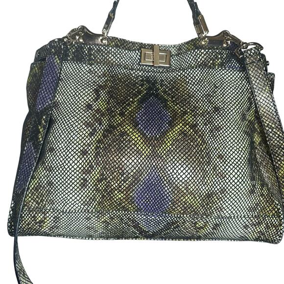 Danier Genuine Leather Python Print Satchel Crossbody Bag Gray Purple - Picture 3 of 15